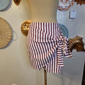 Altar'd State Striped Crimson Red and White Wrap Preppy Beachy Skirt